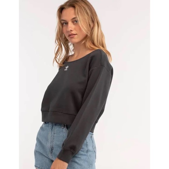 Adidas Women's Slouchy Crew Sweatshirt, Carbon SZ Small - Picture 6 of 6